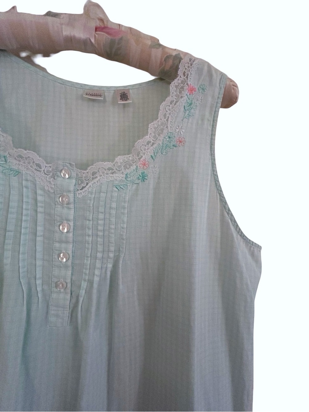 100% Cotton Aqua & Pink Babydoll Nighty Nightgown Embroidered Flowers